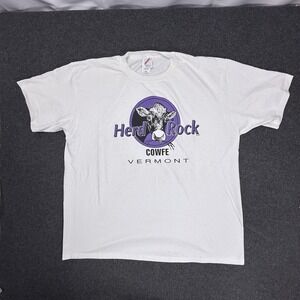 Hard Rock Cafe Cow Vermont Graphic T Shirt Jerzees USA XXL White Tee